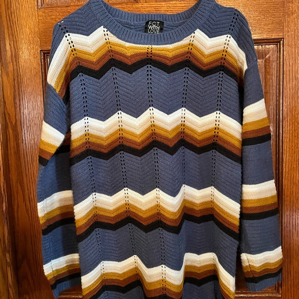 FCT With Love Chevron Knit Sweater - Blue, White, Brown